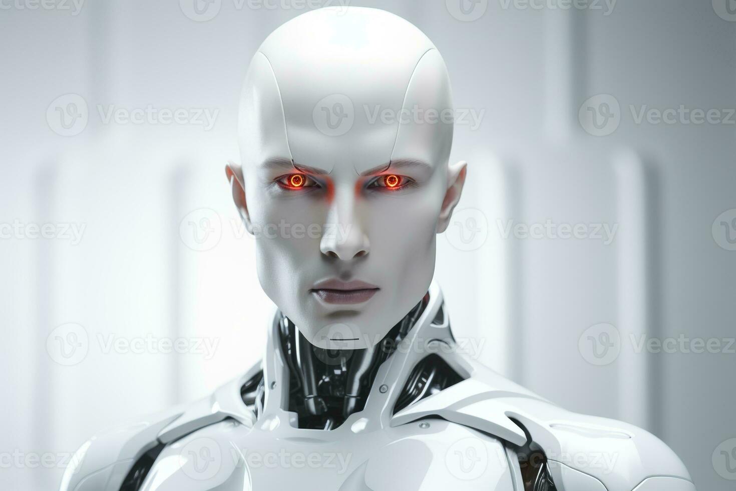 Portrait of a robot in a white futuristic interior,Artificial intelligence concept Ai generated photo