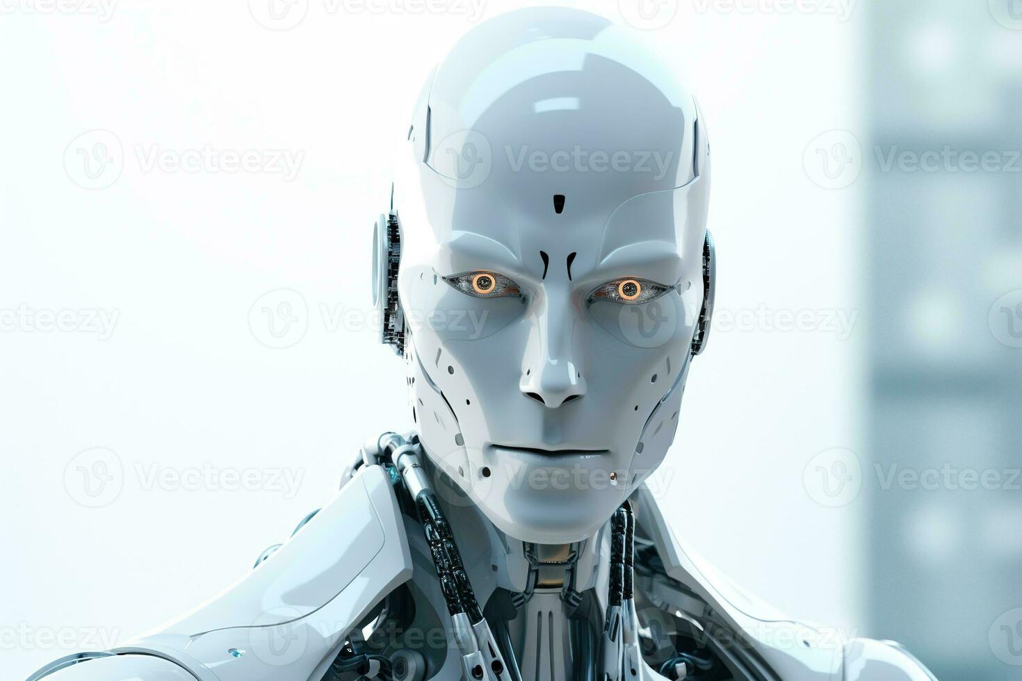 Portrait of a robot in a white futuristic interior,Artificial intelligence concept Ai generated photo