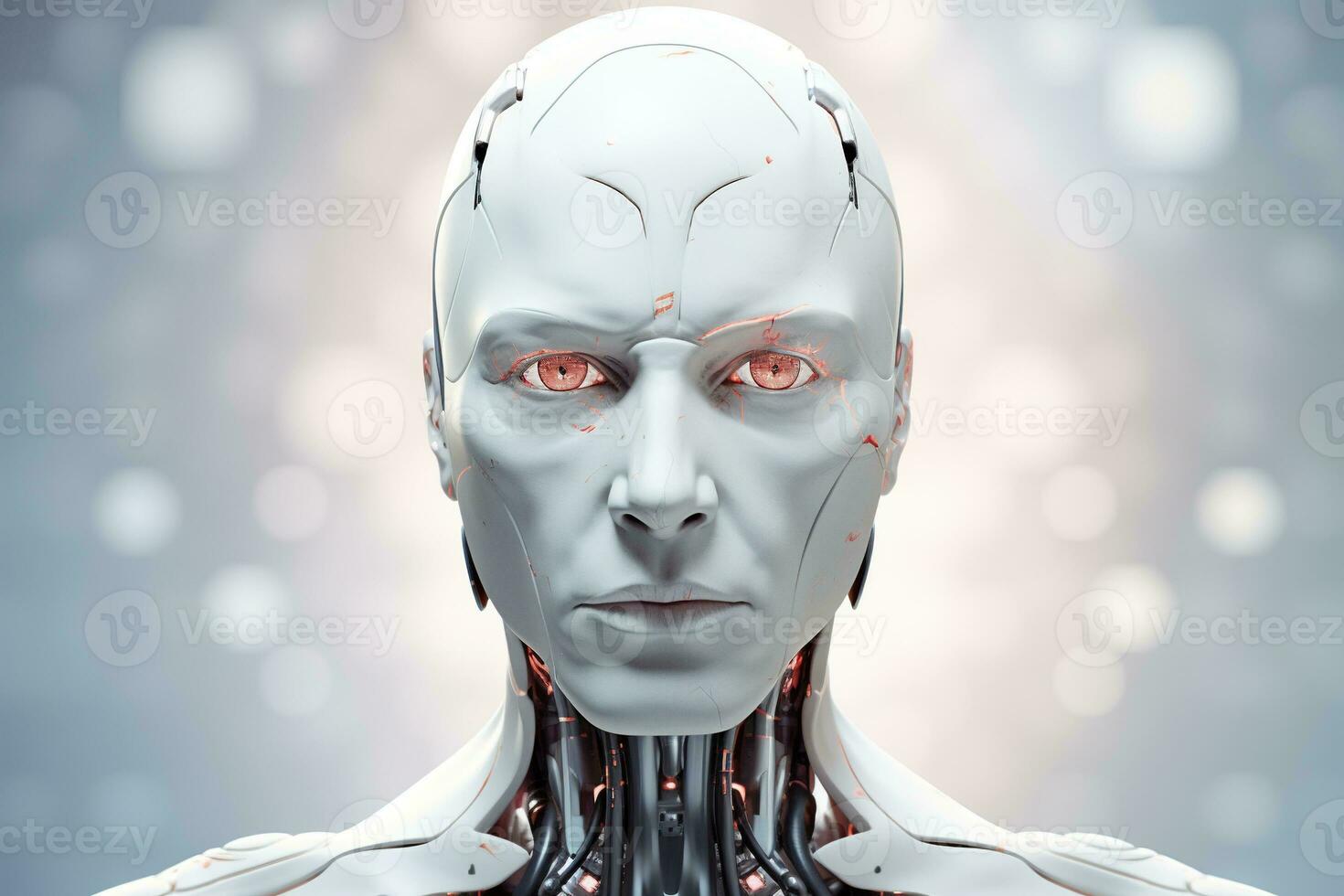 Portrait of a robot in a white futuristic interior,Artificial intelligence concept Ai generated photo