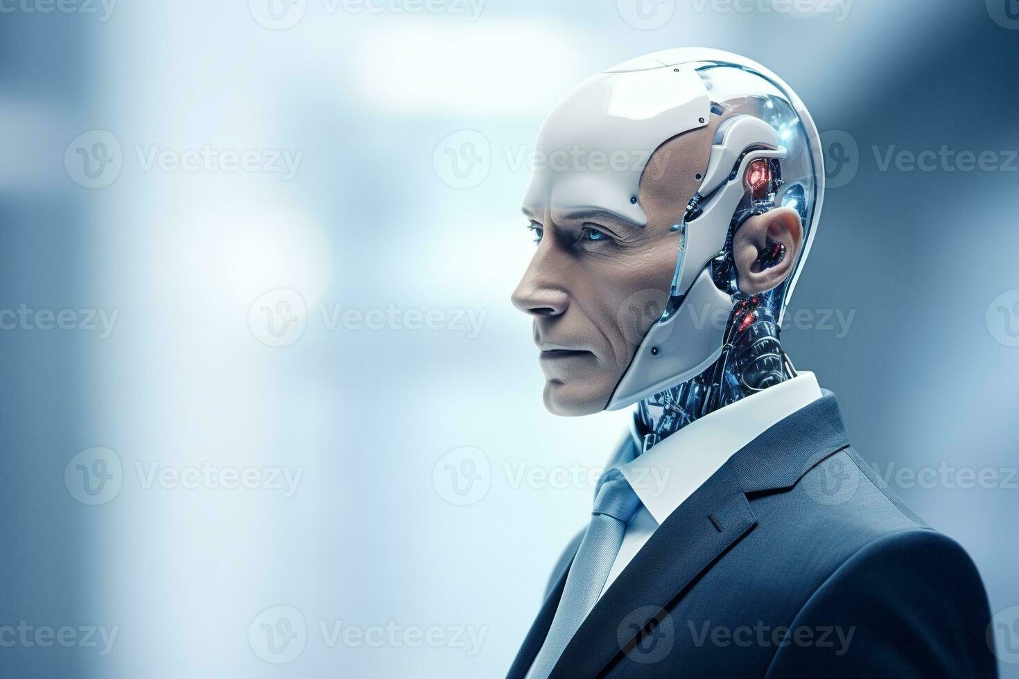 Portrait of a robot in a white futuristic interior,Artificial intelligence concept Ai generated photo
