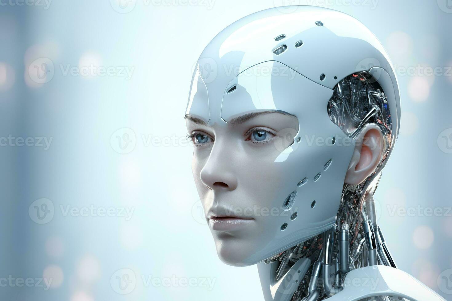 Portrait of a robot in a white futuristic interior,Artificial intelligence concept Ai generated photo