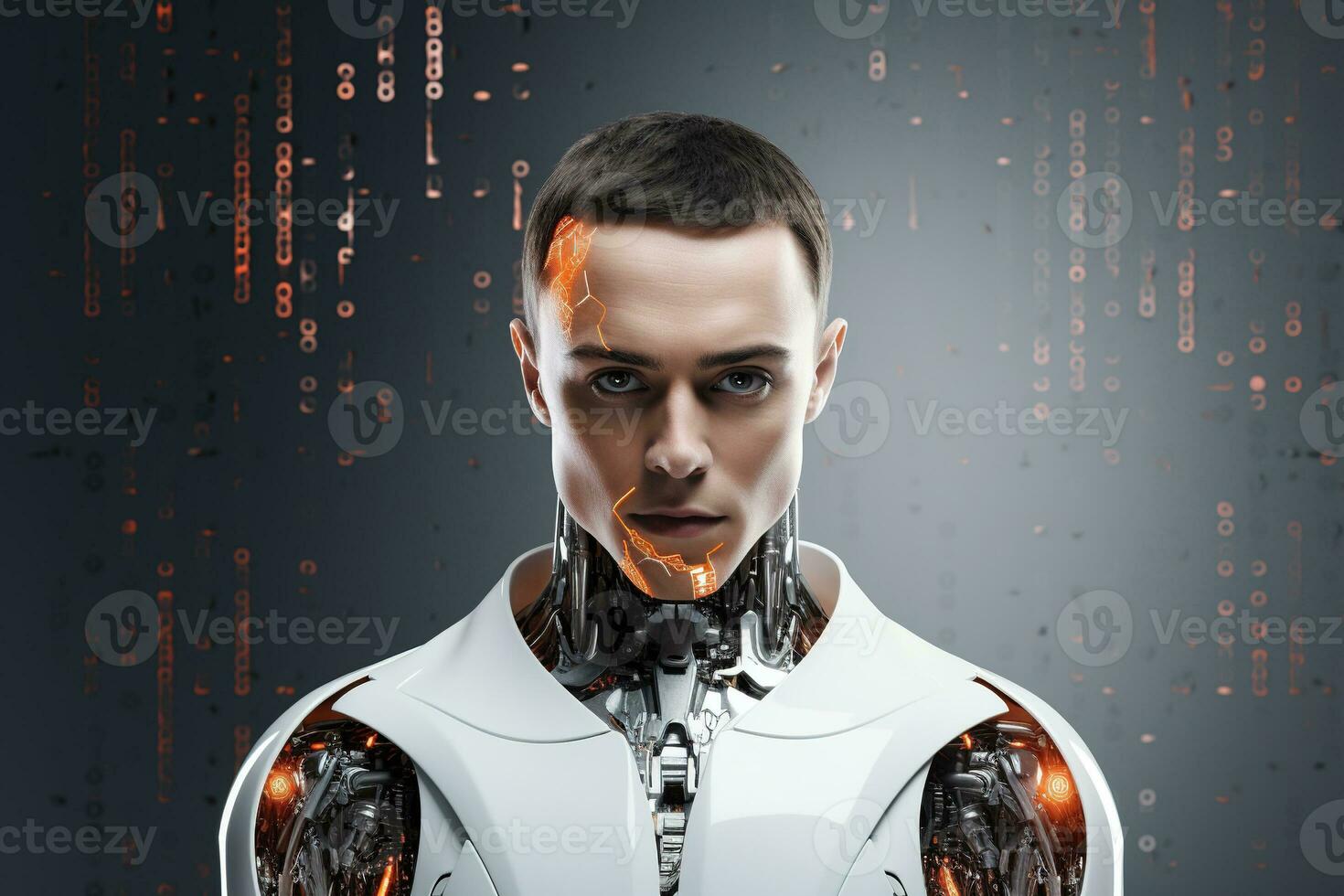 Portrait of a robot in a white futuristic interior,Artificial intelligence concept Ai generated photo