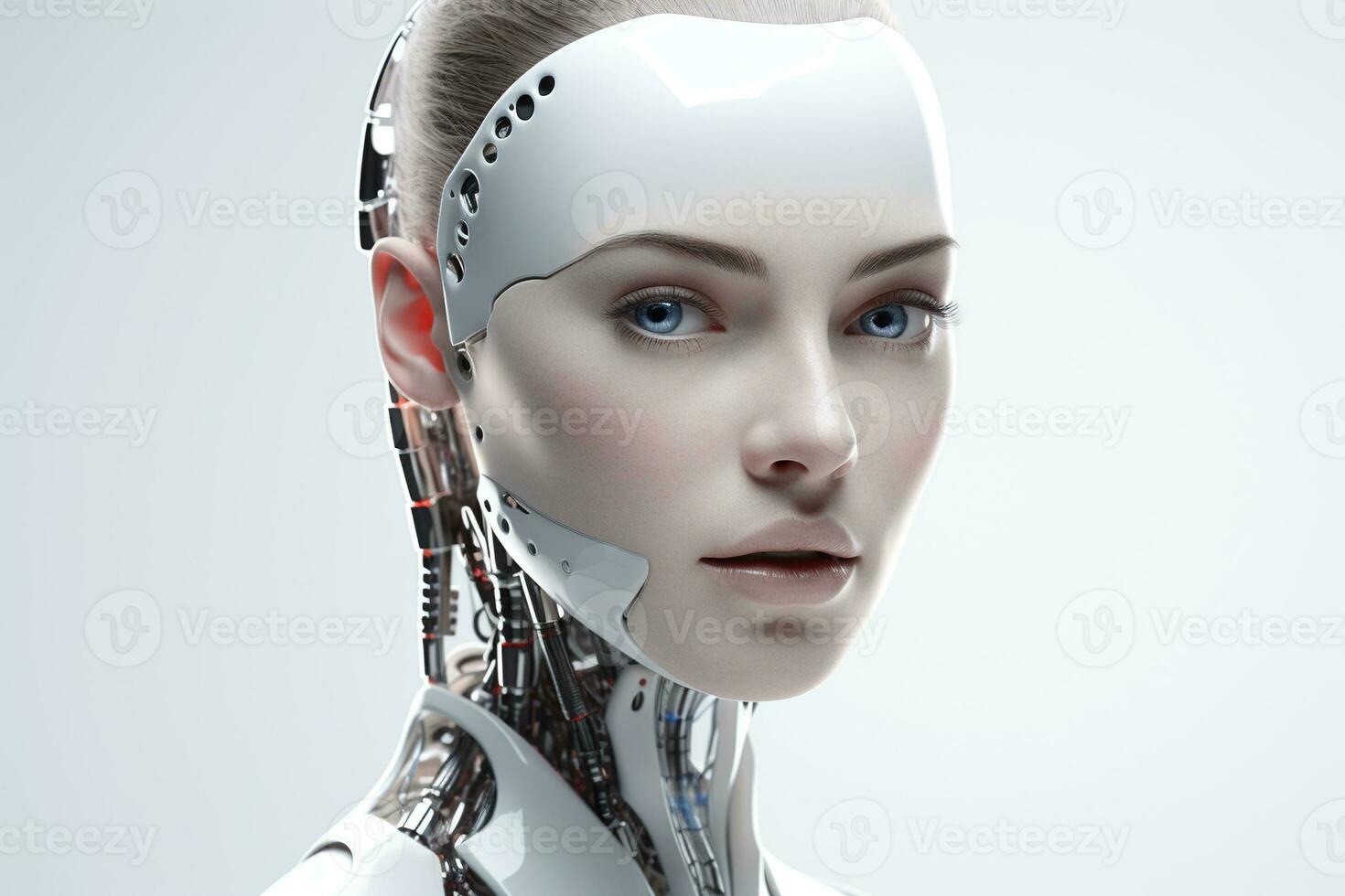 Portrait of a robot in a white futuristic interior,Artificial intelligence concept Ai generated photo