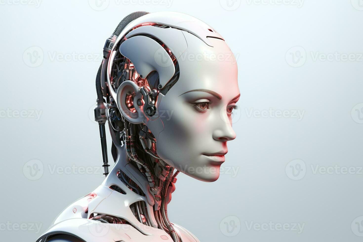 Portrait of a robot in a white futuristic interior,Artificial intelligence concept Ai generated photo