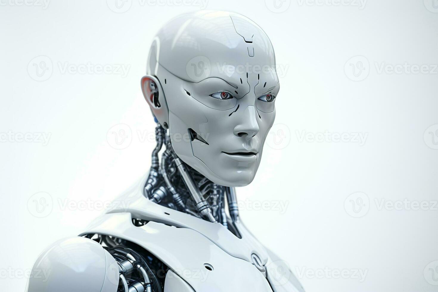 Portrait of a robot in a white futuristic interior,Artificial intelligence concept Ai generated photo