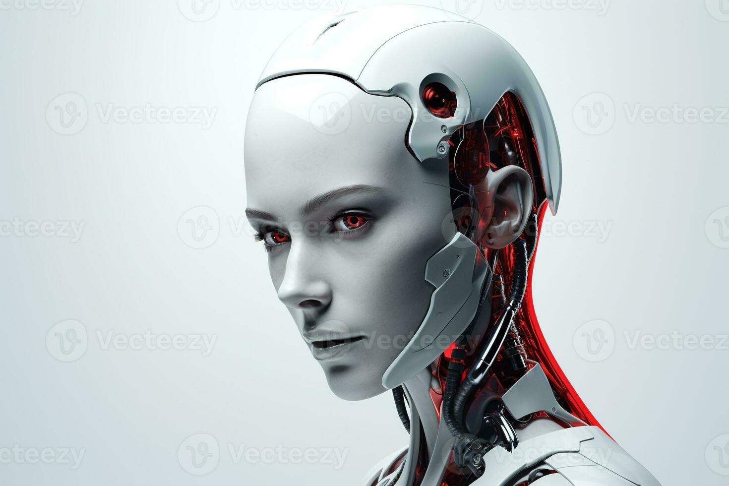 Portrait of a robot in a white futuristic interior,Artificial intelligence concept Ai generated photo