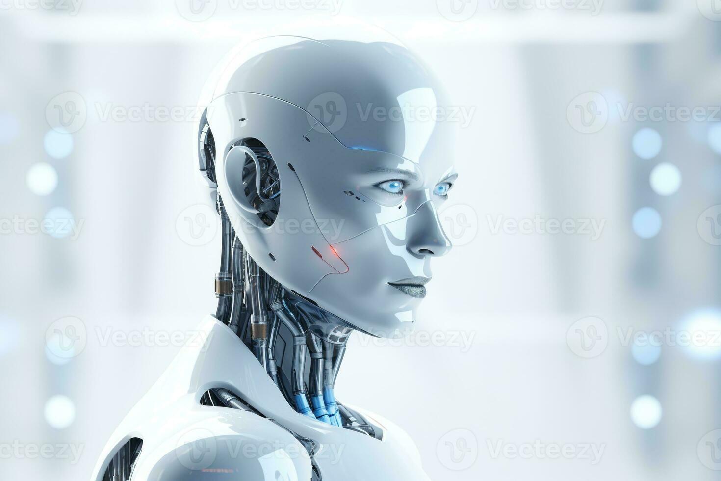 Portrait of a robot in a white futuristic interior,Artificial intelligence concept Ai generated photo