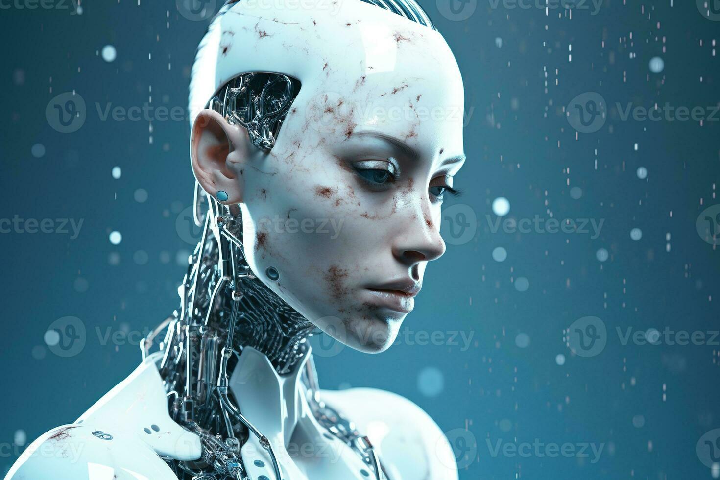 Portrait of a robot in a white futuristic interior,Artificial intelligence concept Ai generated photo