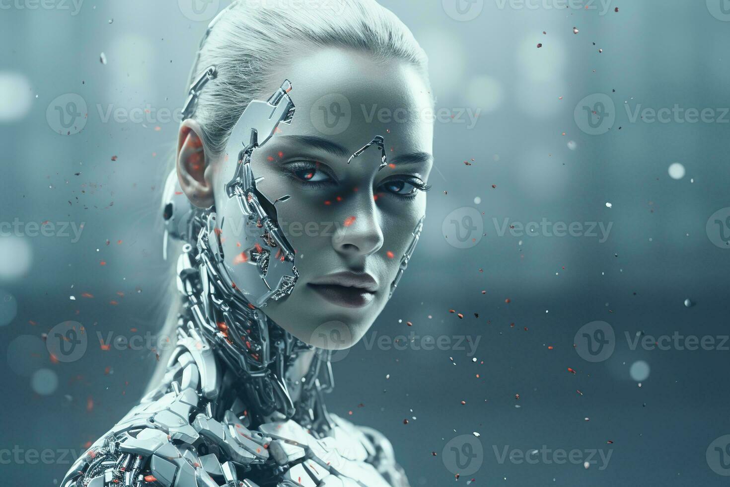 Portrait of a robot in a white futuristic interior,Artificial intelligence concept Ai generated photo