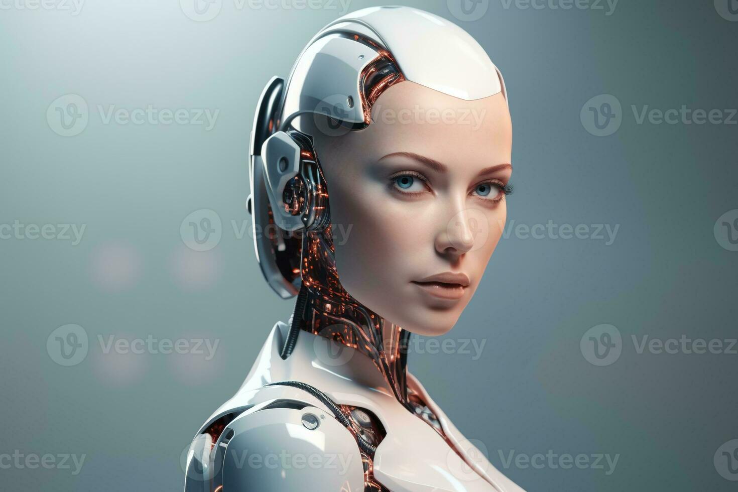Portrait of a robot in a white futuristic interior,Artificial intelligence concept Ai generated photo