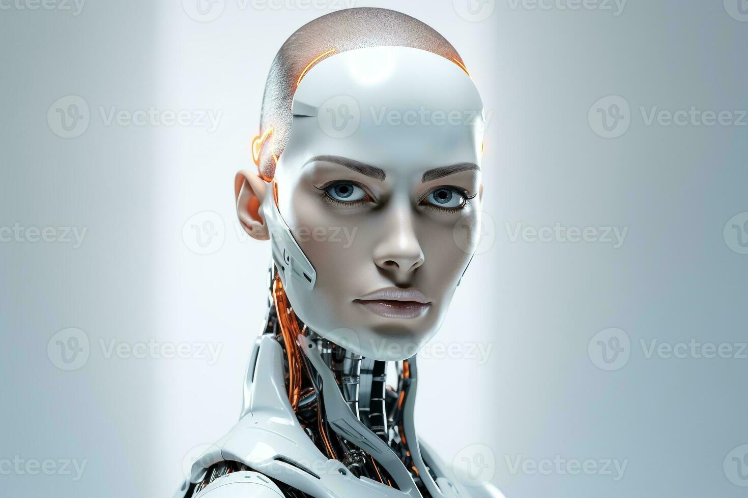 Portrait of a robot in a white futuristic interior,Artificial intelligence concept Ai generated photo