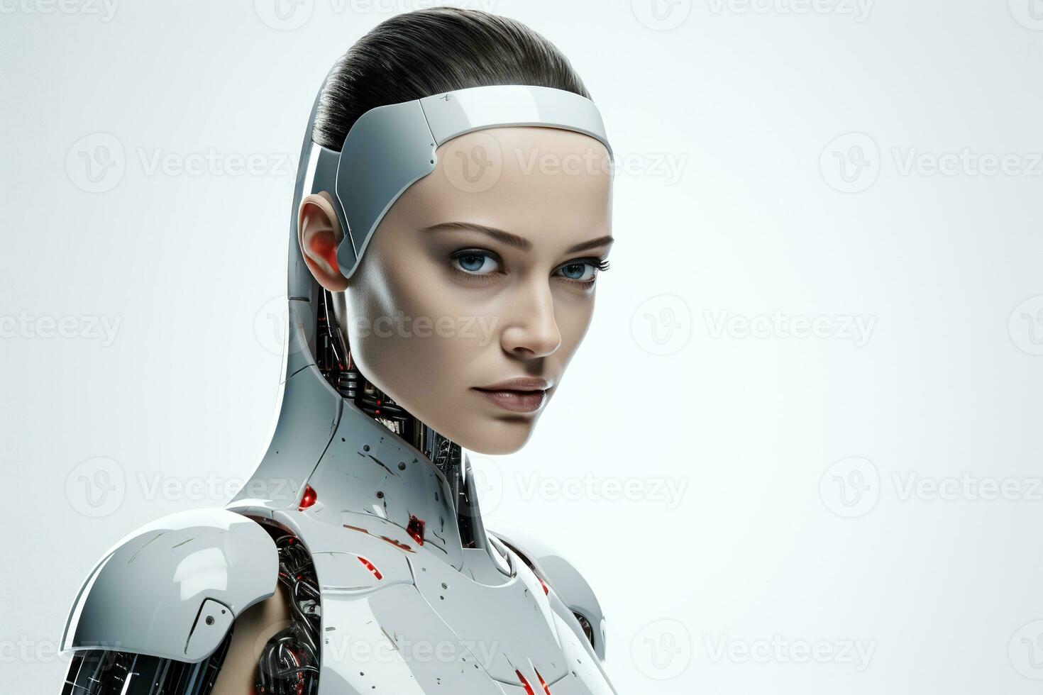 Portrait of a robot in a white futuristic interior,Artificial intelligence concept Ai generated photo
