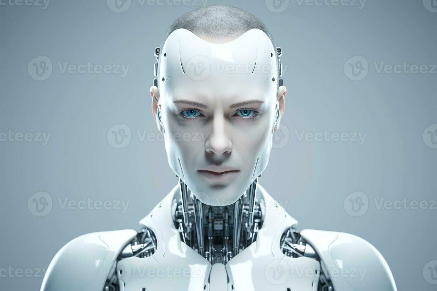Portrait of a robot in a white futuristic interior,Artificial intelligence concept Ai generated photo