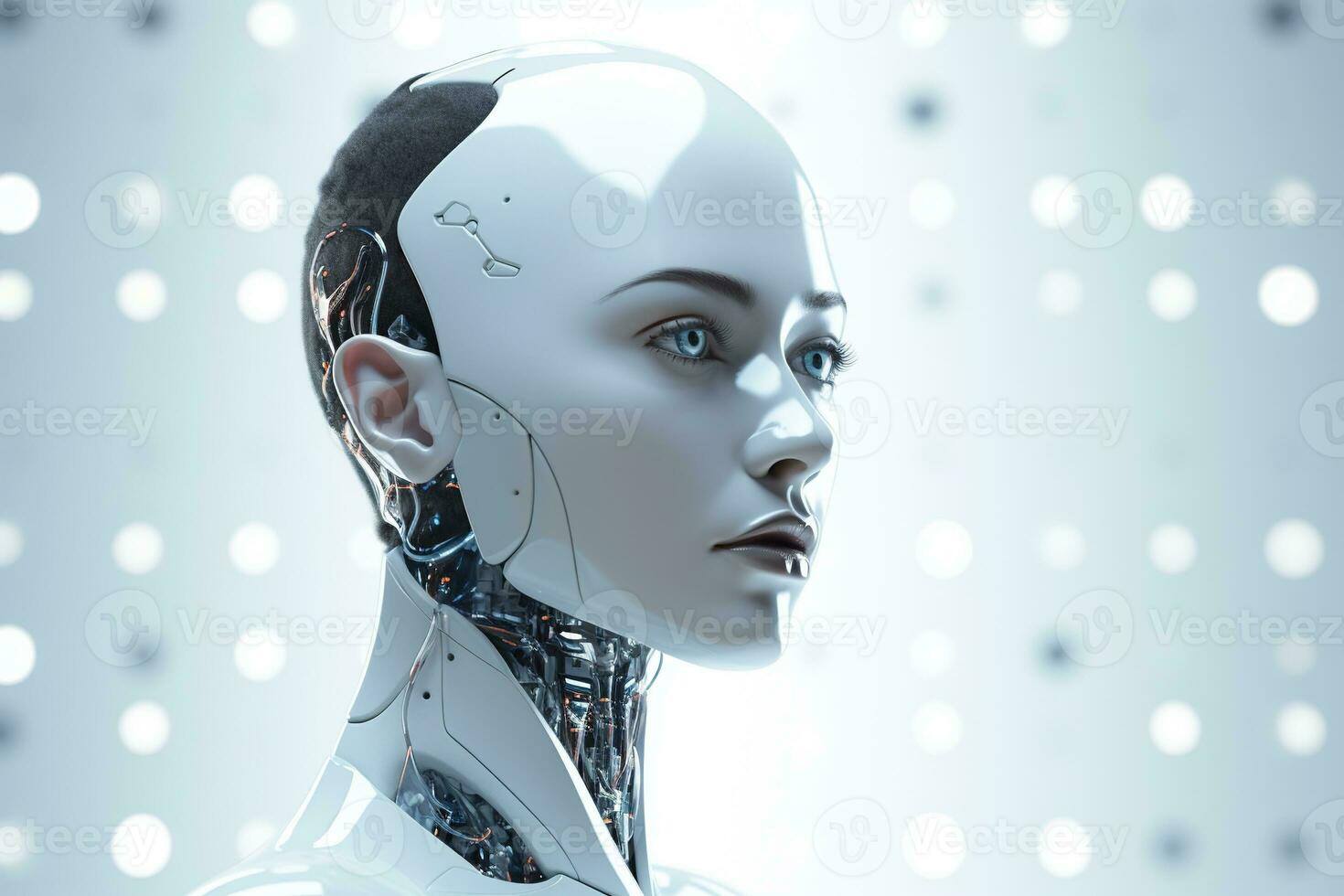 Portrait of a robot in a white futuristic interior,Artificial intelligence concept Ai generated photo