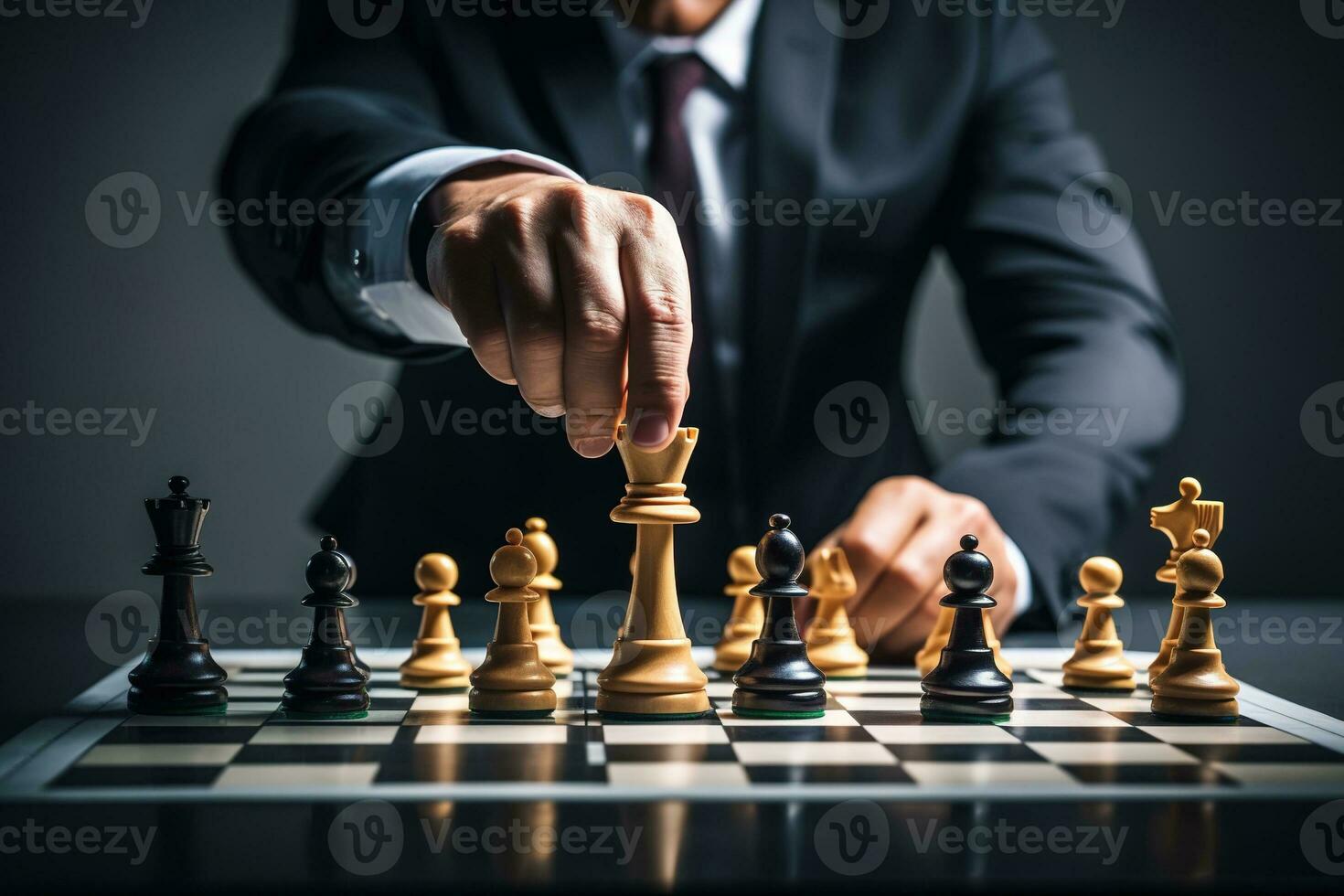 de cerca de empresario jugando ajedrez. negocio estrategia y liderazgo concepto ai generado foto