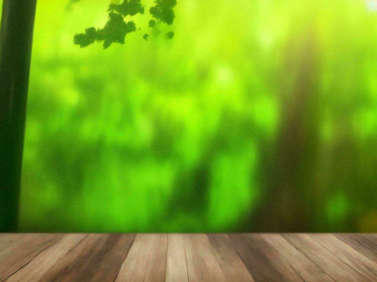 Wooden table on bamboo plant background ai generated photo
