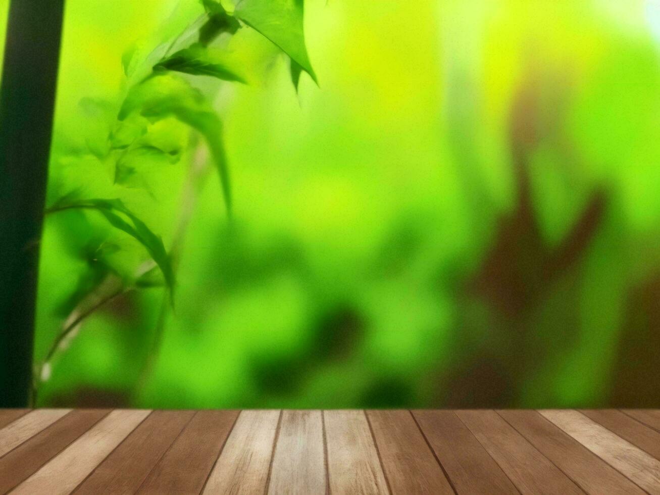 Wooden table on bamboo plant background ai generated photo