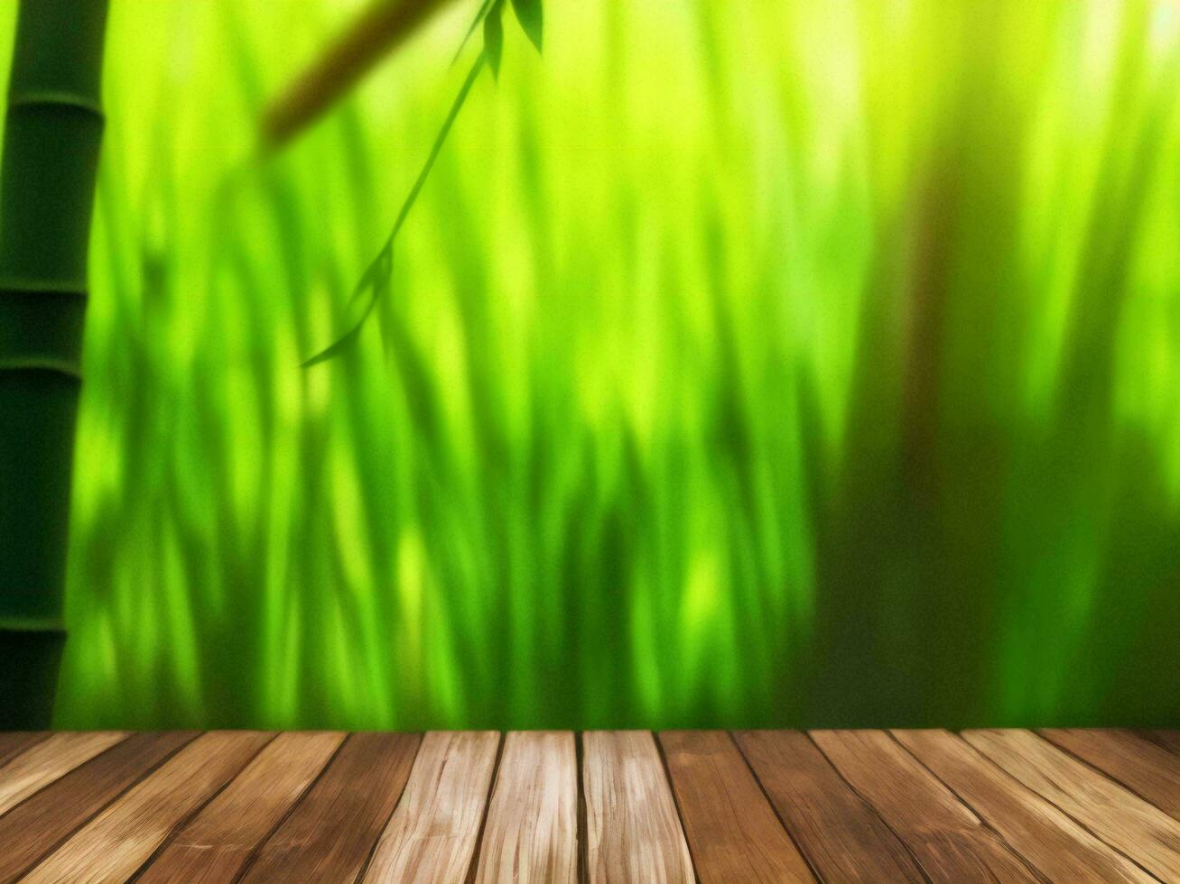 Wooden table on bamboo plant background ai generated photo