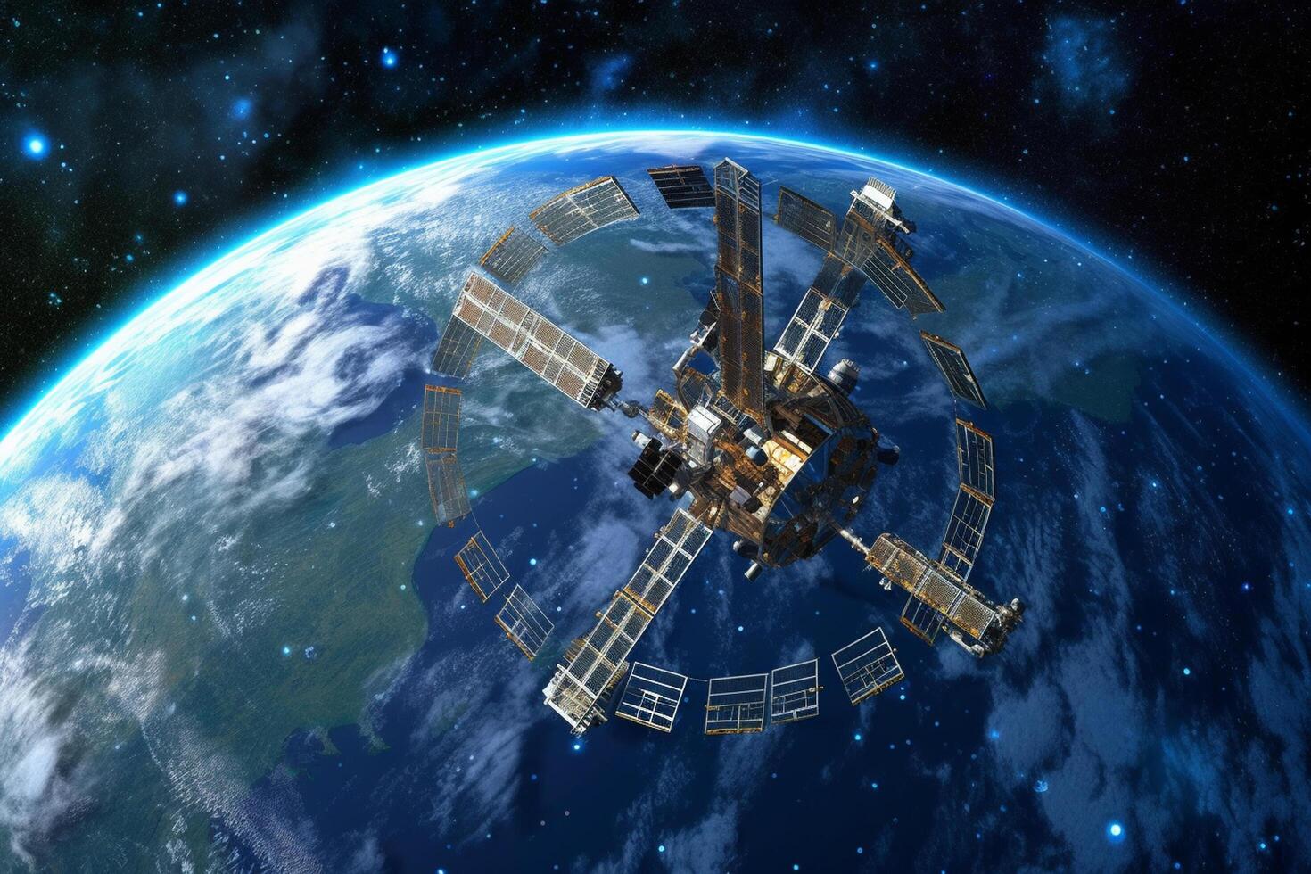Satellite in space. Elements of this image furnished by NASA. photo