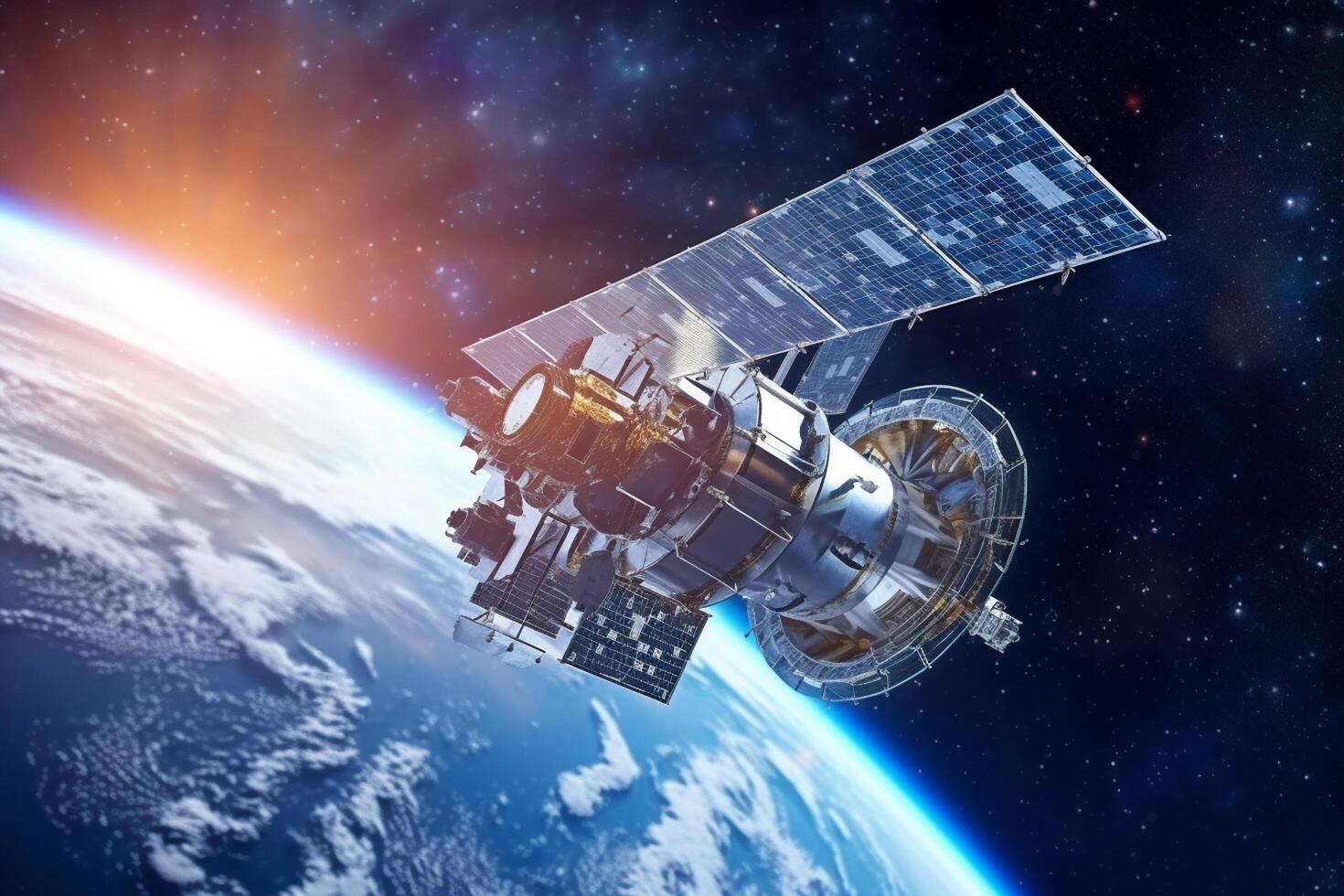 Satellite in space. Elements of this image furnished by NASA. photo