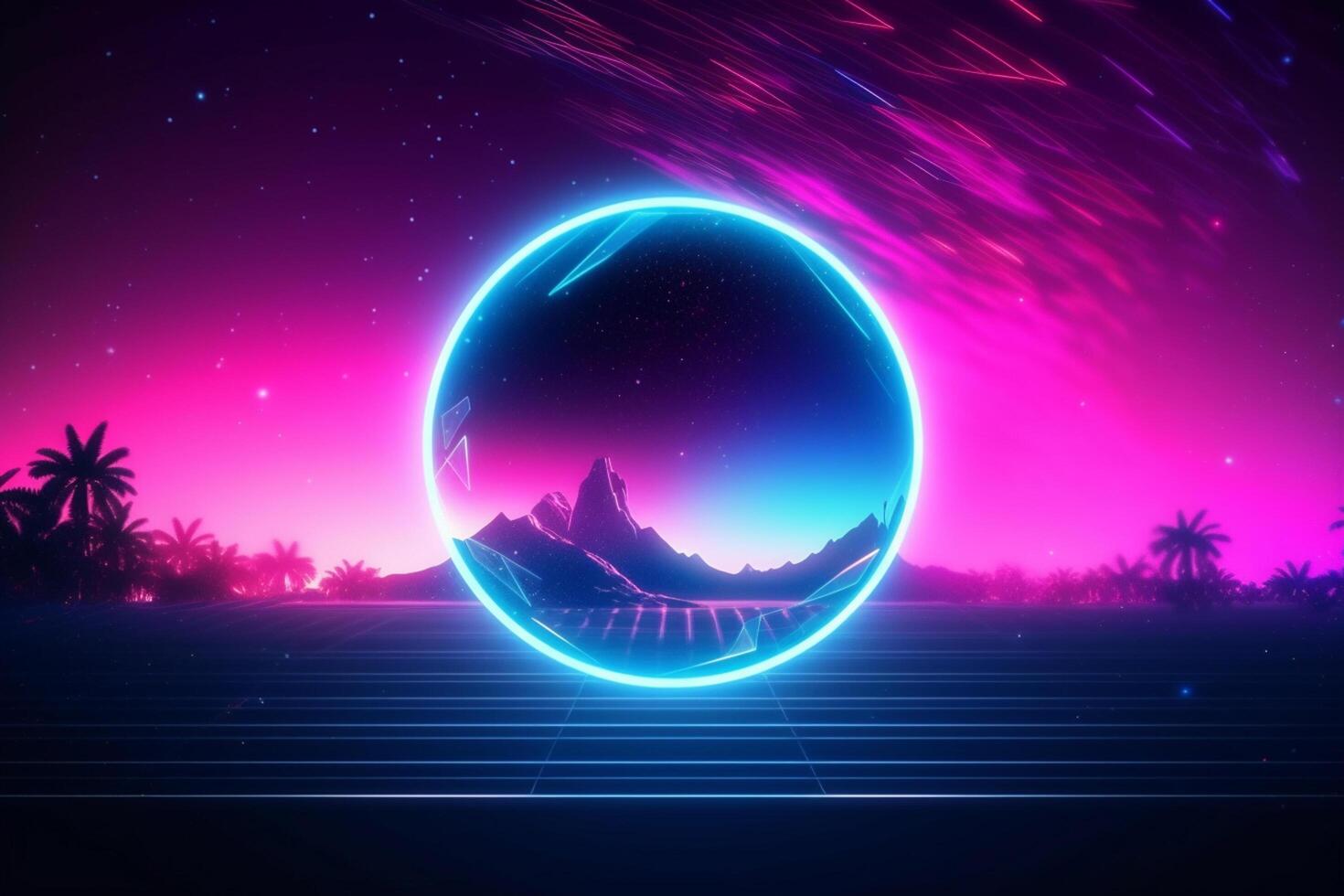 Abstract futuristic background with neon circle. 3d render. Futuristic background. photo