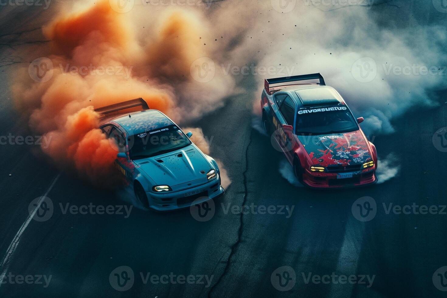 Racing car accident on the road with smoke in the air. Ai Generated photo