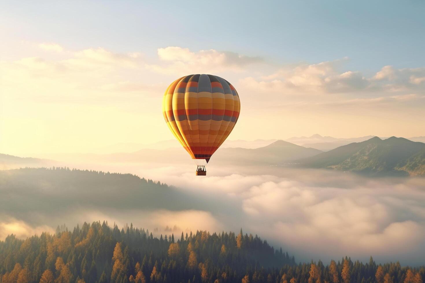 Hot air balloon flying over Cappadocia, Turkey. Ai Generated photo