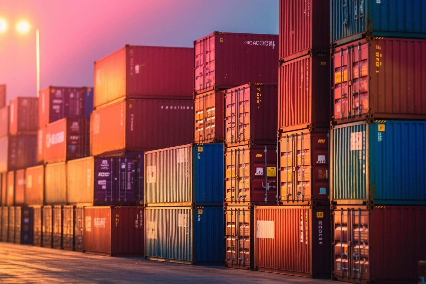 Cargo containers in a port at night. 3D Rendering photo