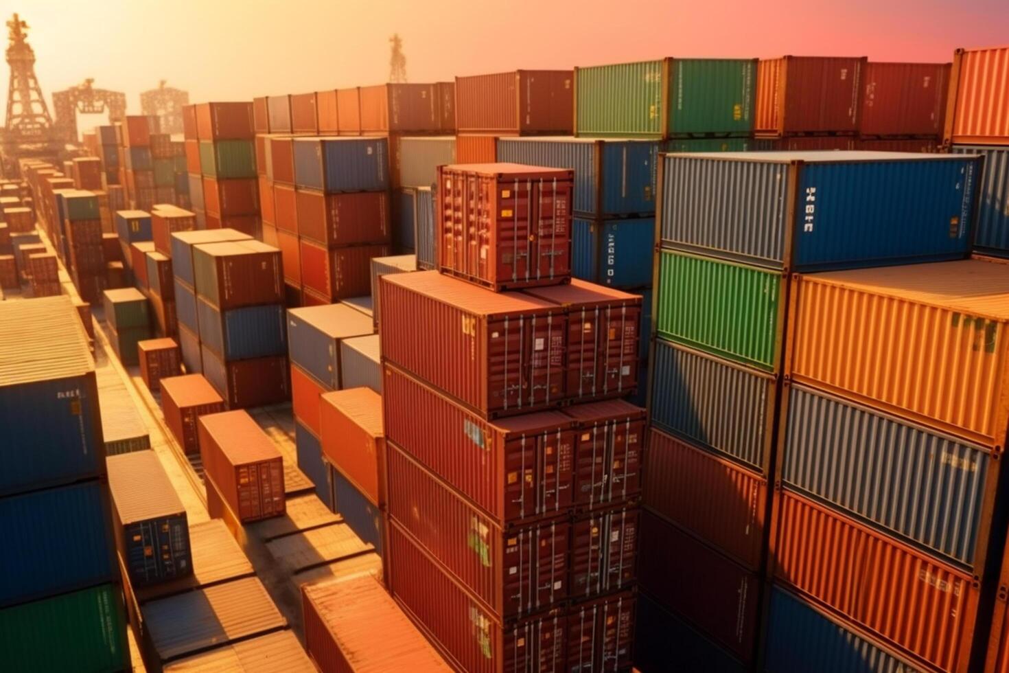 Cargo containers in a port at night. 3D Rendering photo