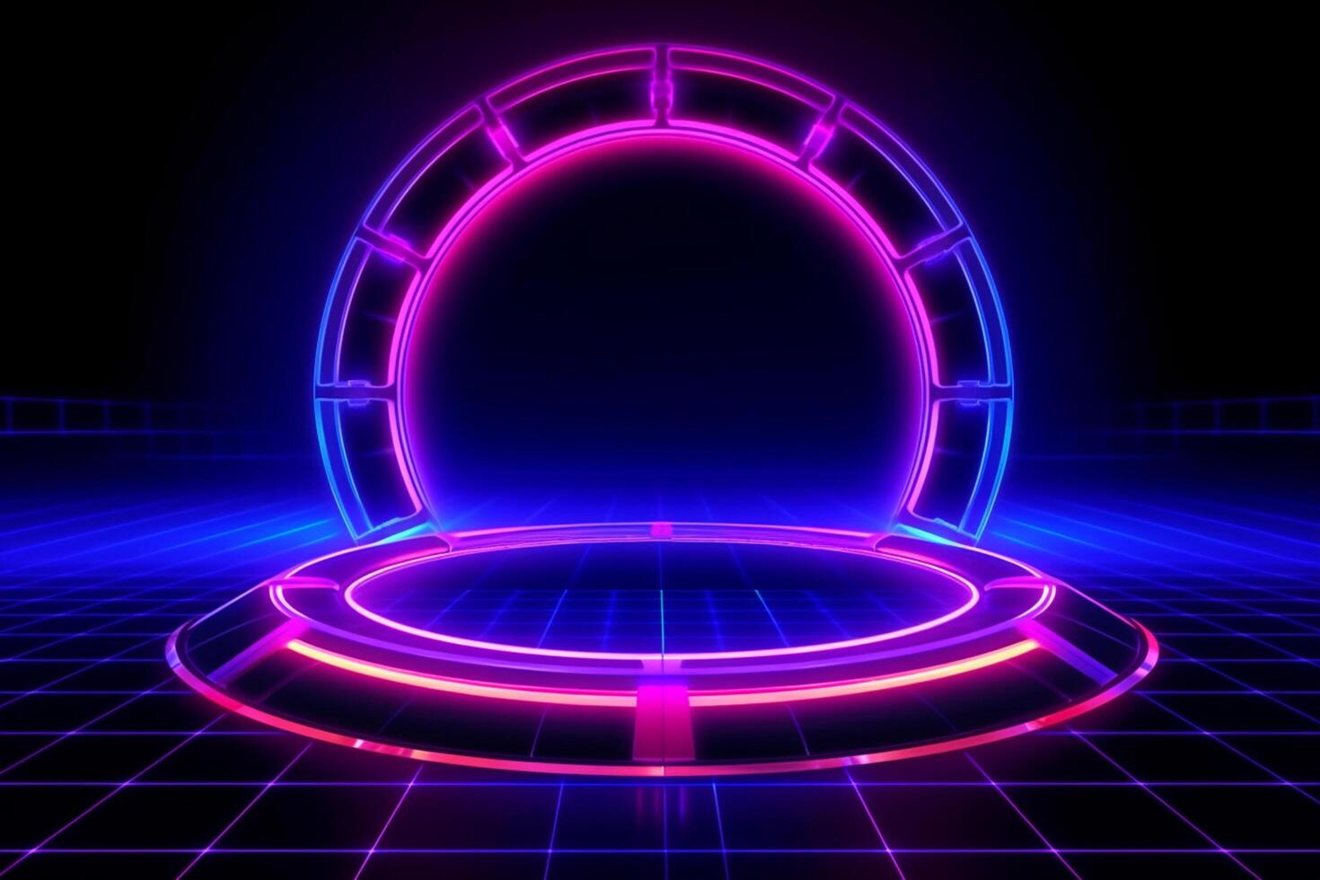 3D abstract background with neon lights. neon tunnel. space construction. 3d illustration photo