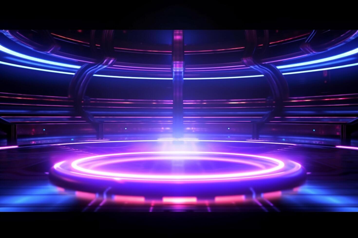 3D abstract background with neon lights. neon tunnel. space construction. 3d illustration photo