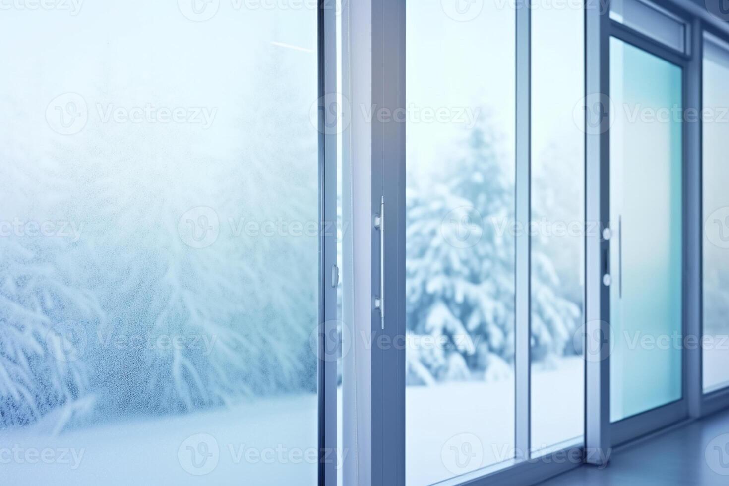 cerca arriba ver en el ventana de un moderno oficina edificio en el noche ai generado foto