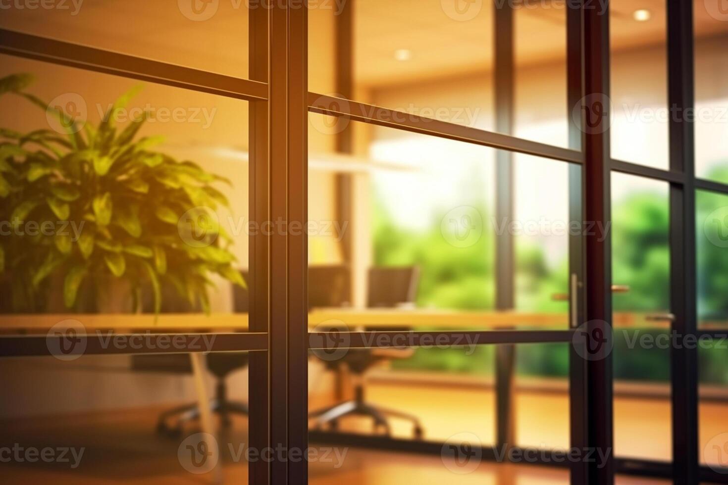 cerca arriba ver en el ventana de un moderno oficina edificio en el noche ai generado foto