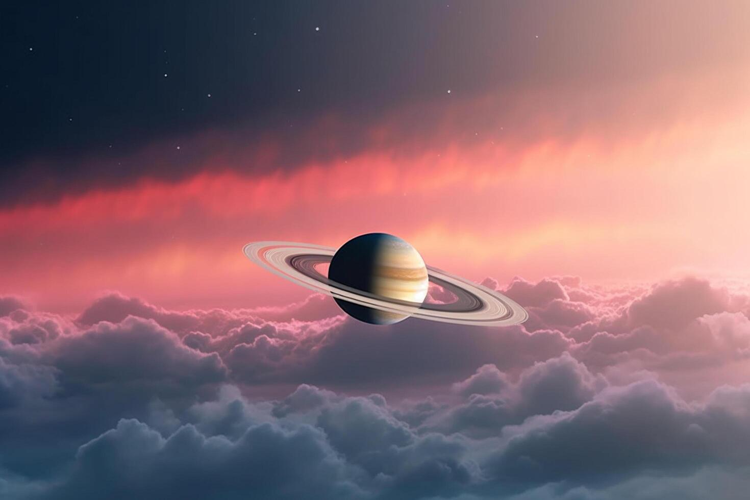 Saturn in the clouds. Science fiction background. 3D rendering photo
