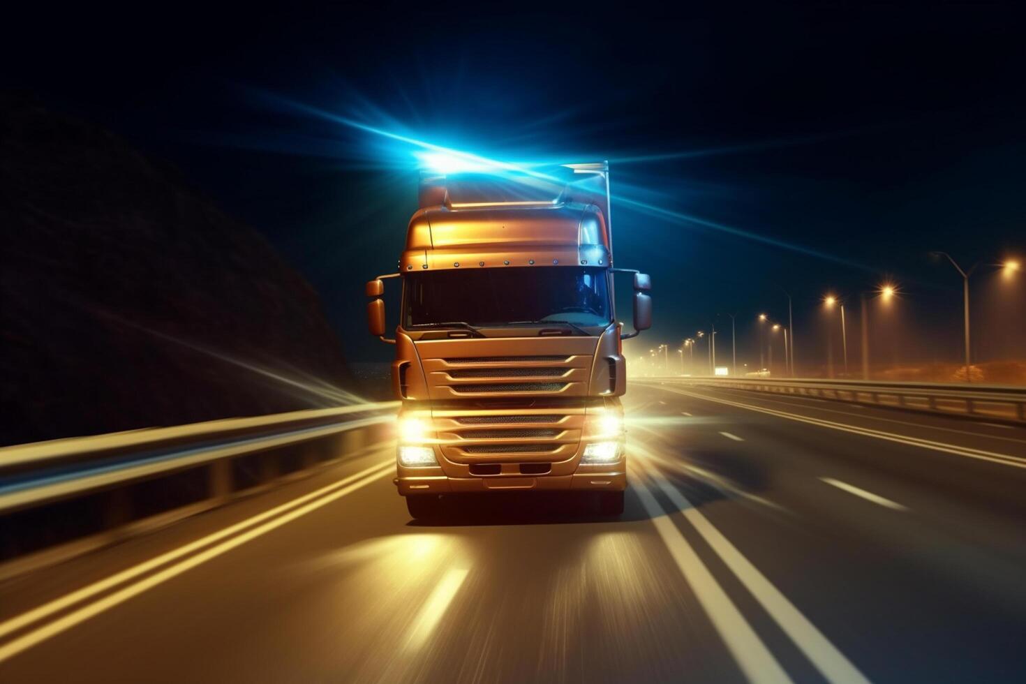 Truck on the road with motion blur background. 3d rendering photo