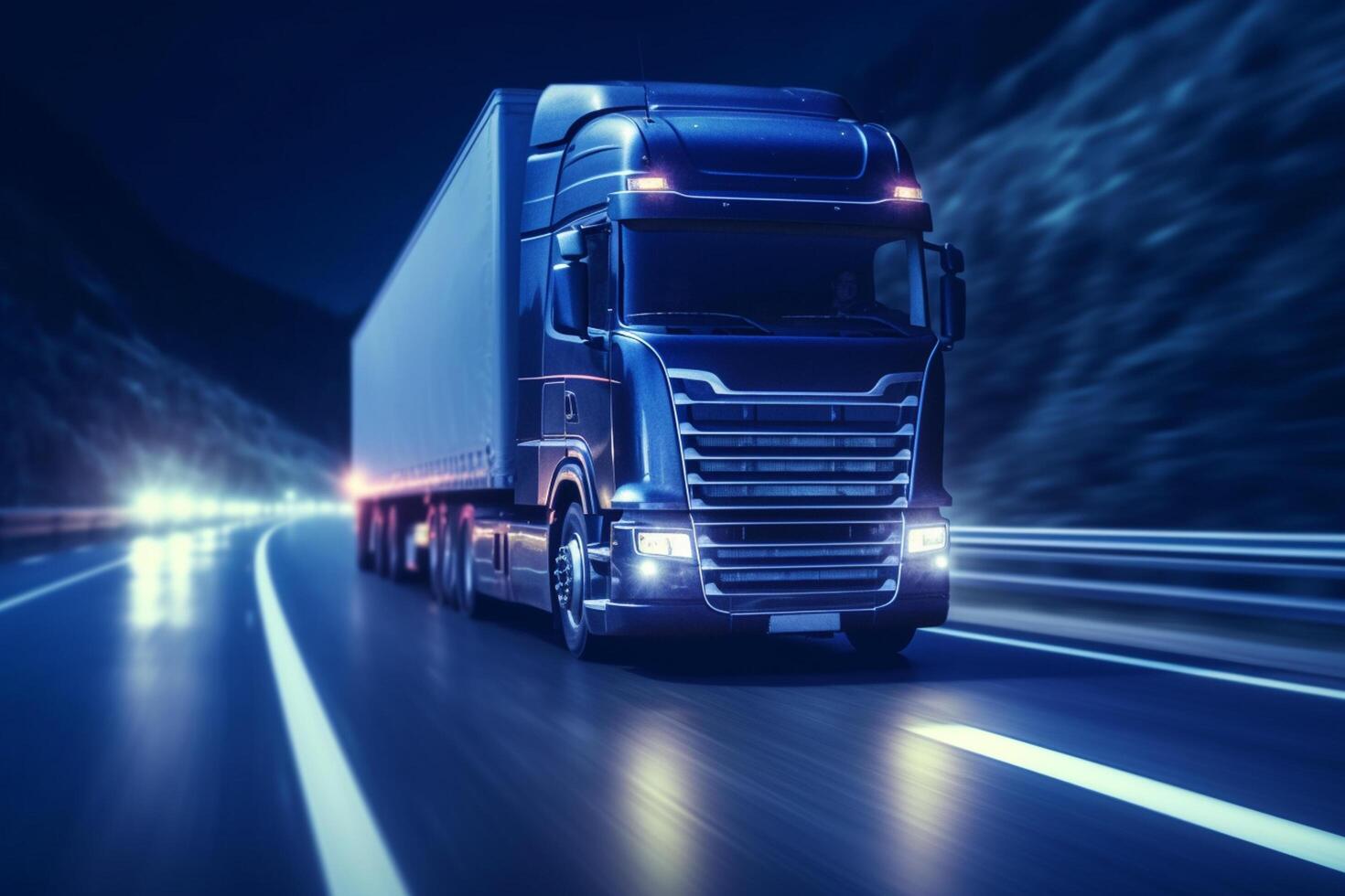 Truck on the road with motion blur background. 3d rendering photo