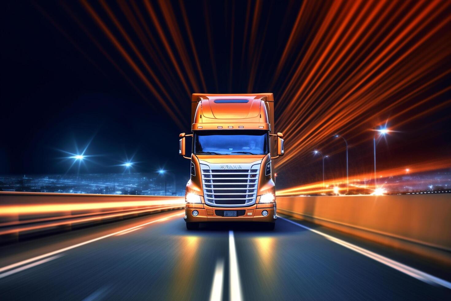 Truck on the road with motion blur background. 3d rendering photo
