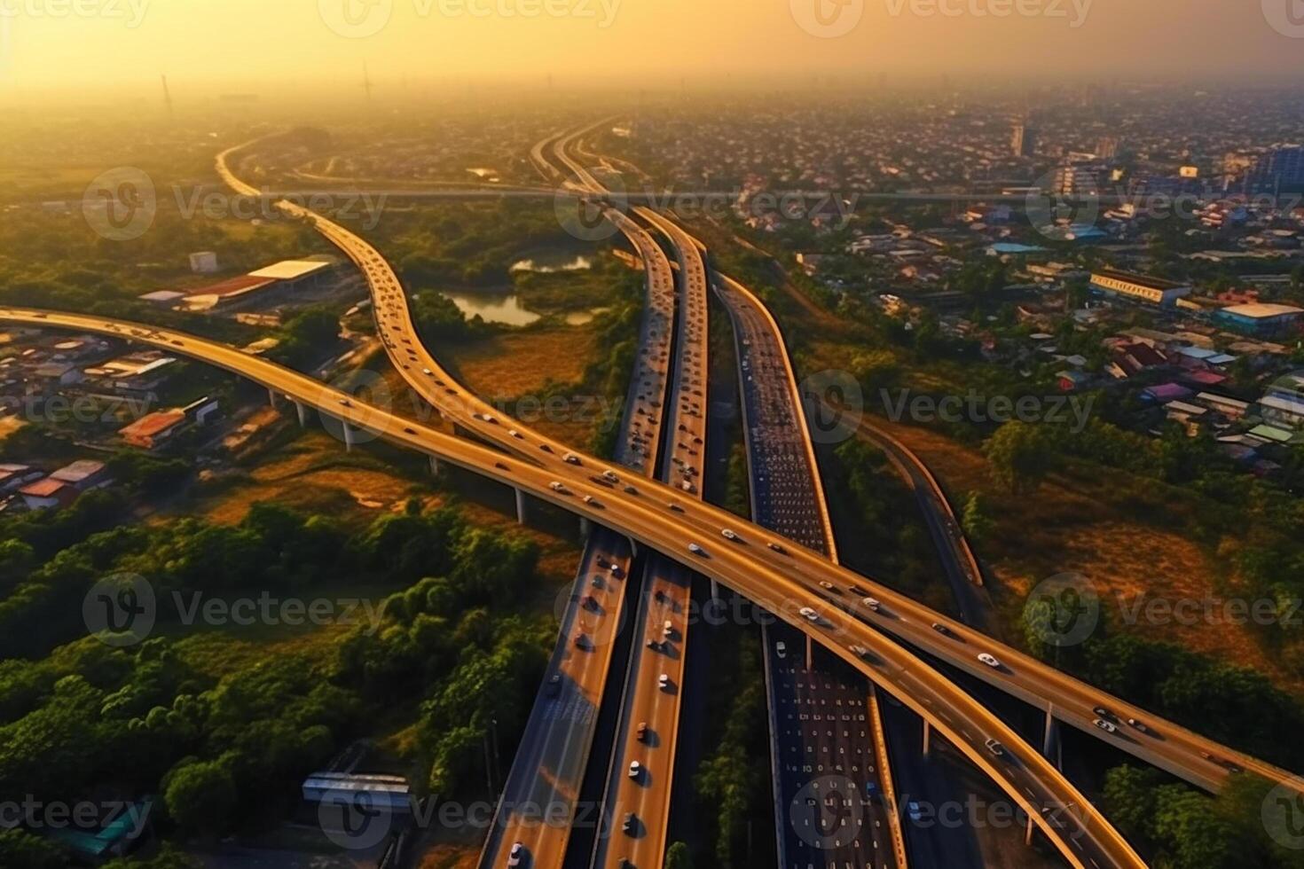 Aerial view of expressway in city at evening for transportation background. photo