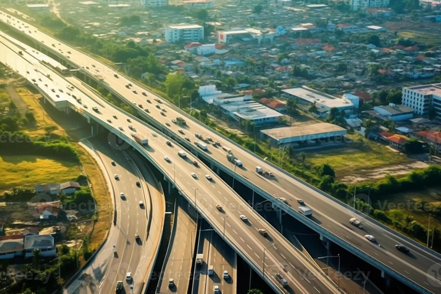 Aerial view of expressway in city at evening for transportation background. photo