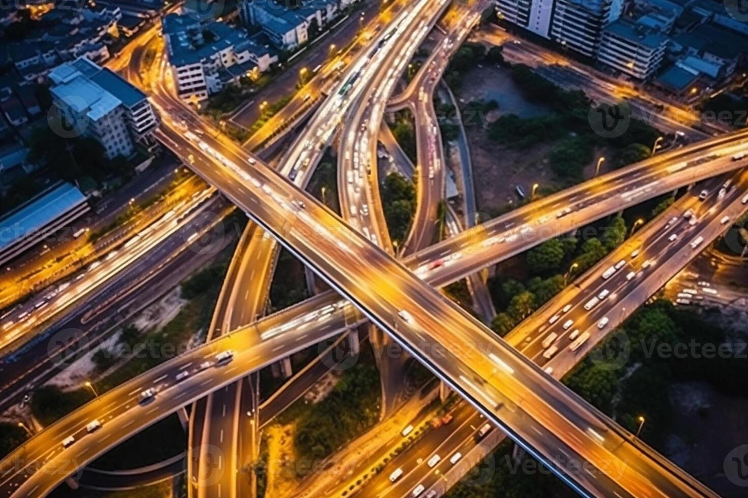 Aerial view of expressway in city at evening for transportation background. photo