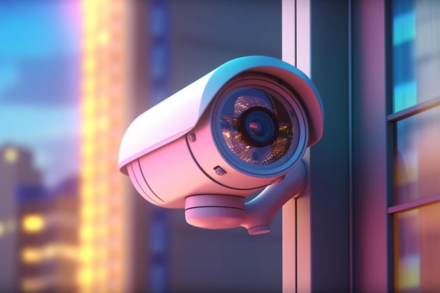 Surveillance futuristic camera on the wall. 3d render illustration. photo