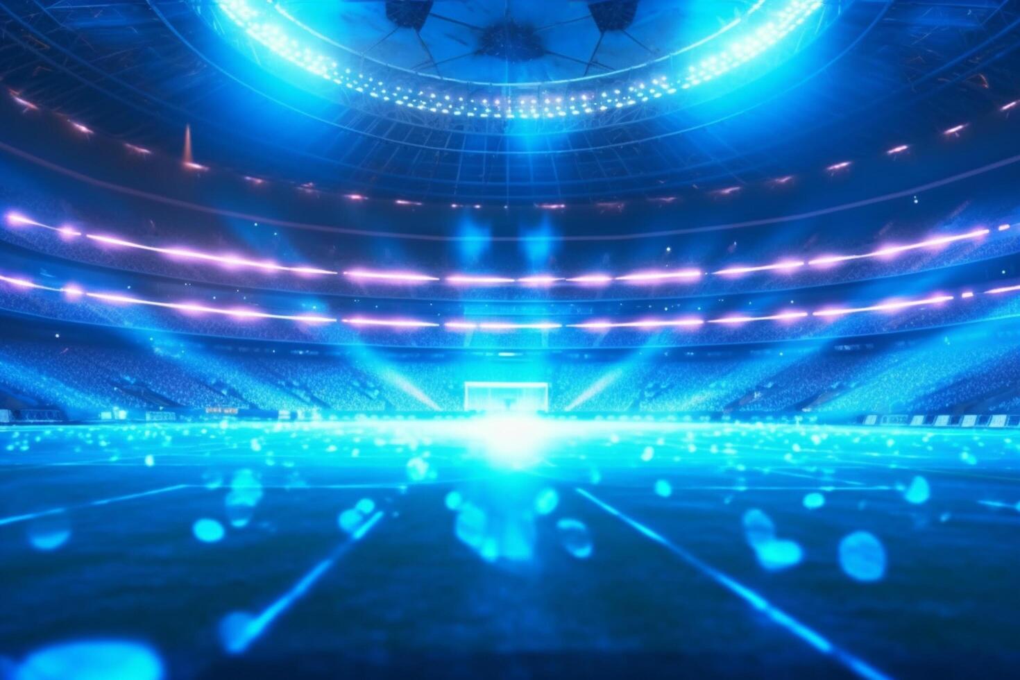 Football stadium with fans and lights in the background. 3d rendering photo