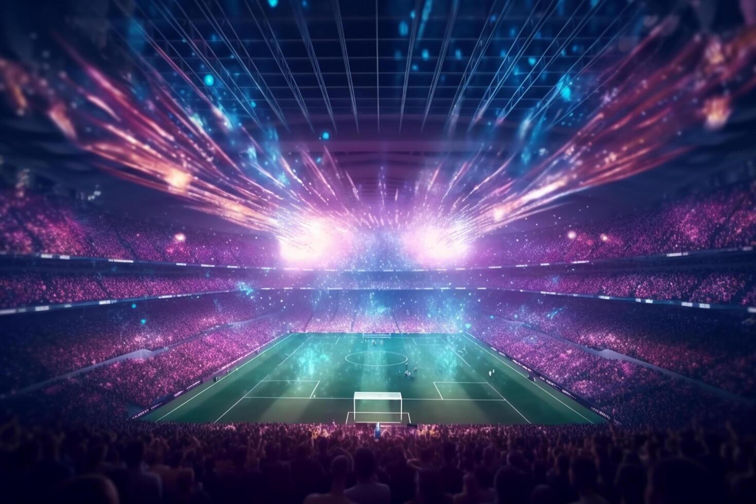 Football stadium with fans and lights in the background. 3d rendering photo
