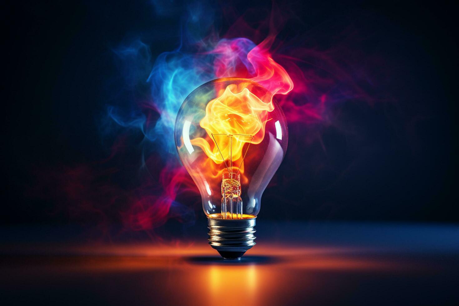 Glowing electric light bulb with lightning inside, 3D rendering. Ai Generated photo