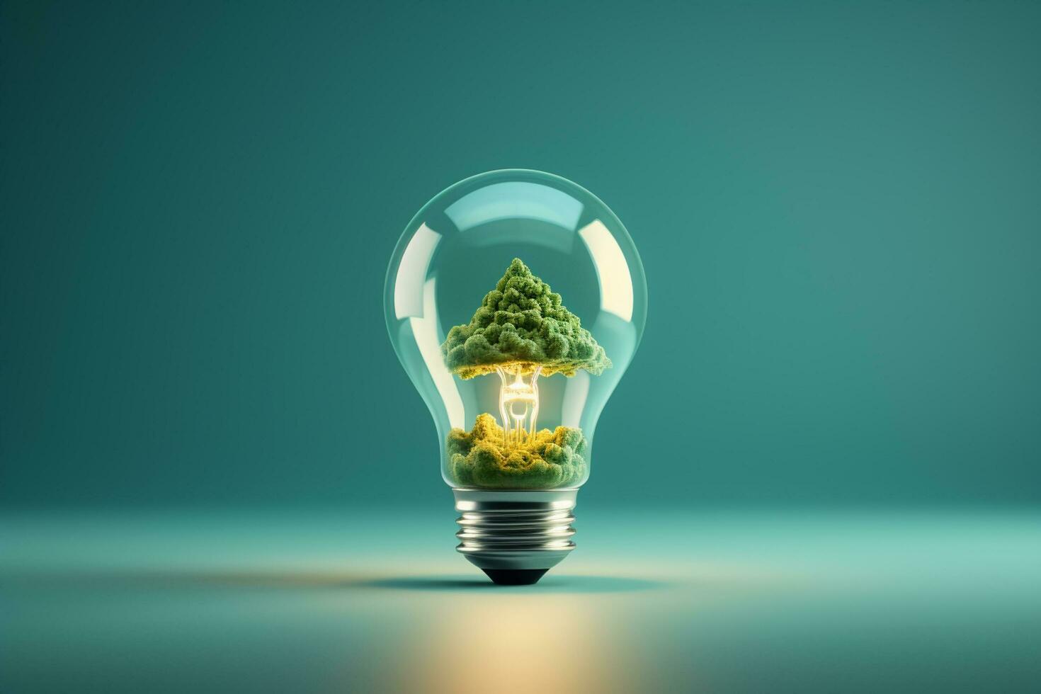 Green eco energy concept with tree inside of light bulb. 3D Rendering Ai Generated photo