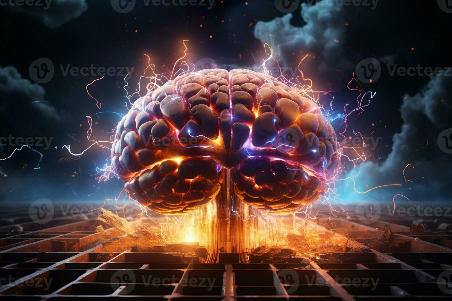 Human brain on the table. 3d rendering. Computer digital drawing. Ai Generated photo