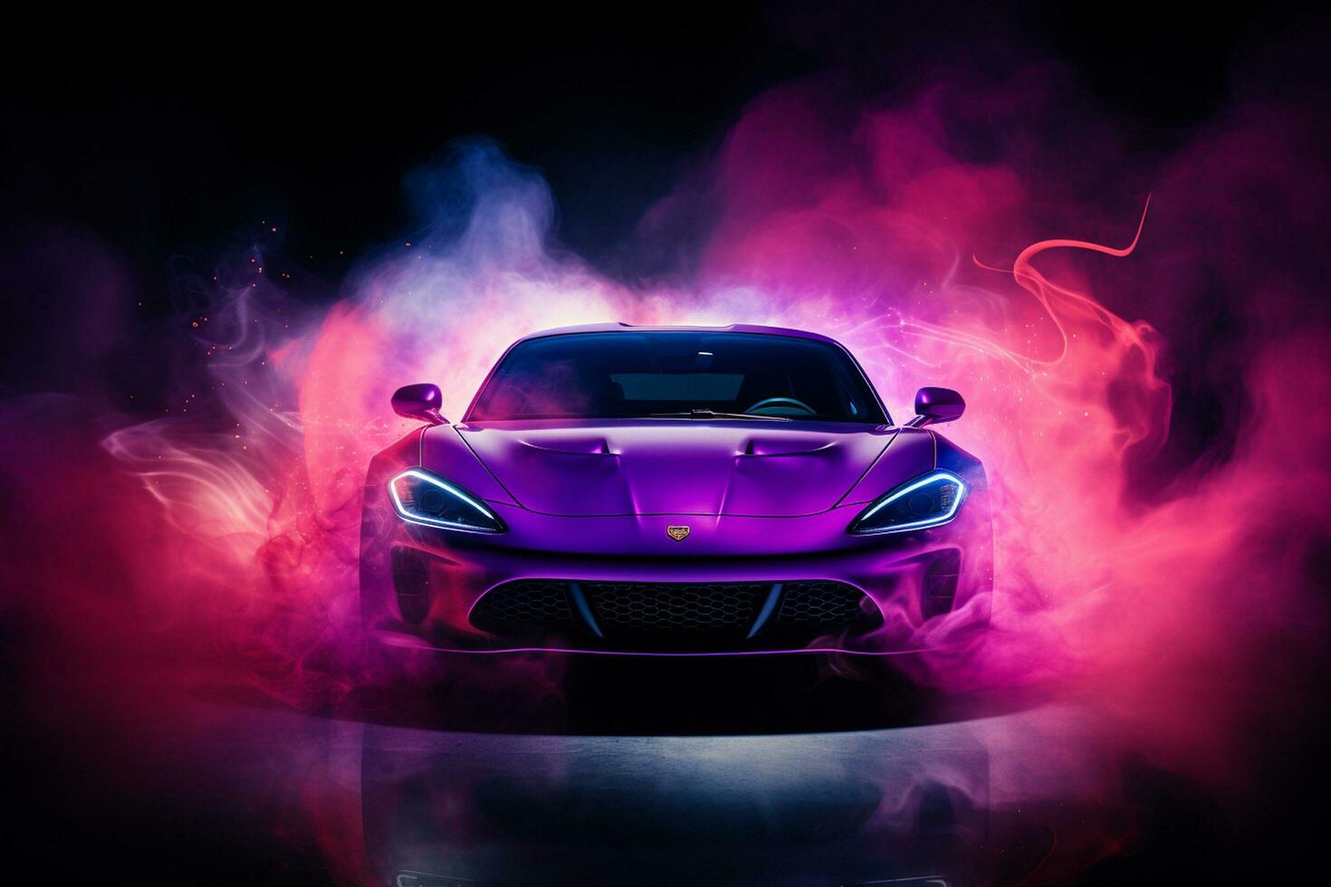 3D rendering of a brand less generic concept car in smoke Ai Generated photo