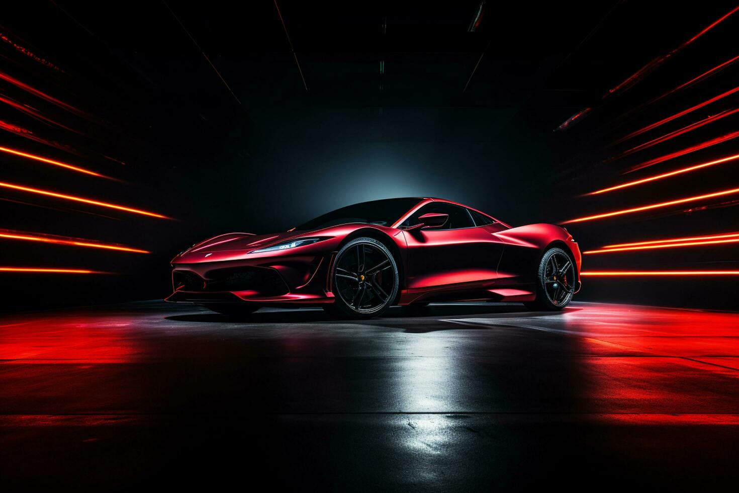 Futuristic sports car on a dark background. 3d rendering Ai Generated photo