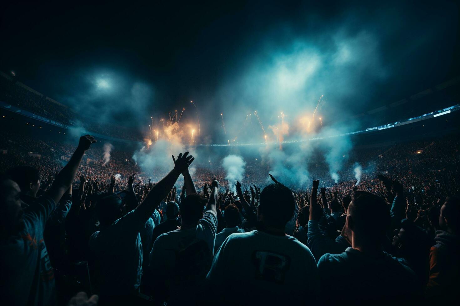 Cheering crowd in front of a concert stage during a music festival Ai Generated Ai Generated photo