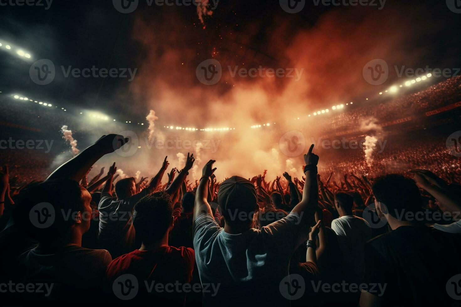 Cheering crowd in front of a concert stage during a music festival Ai Generated photo